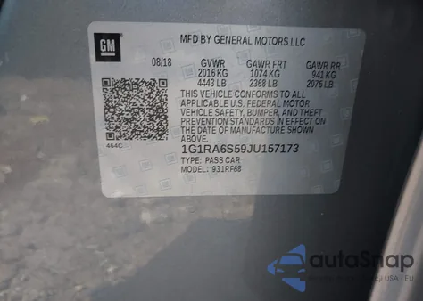 2018 Chevrolet Volt Lt z USA, uszkodzony, nr VIN 1G1RA6S59JU157173